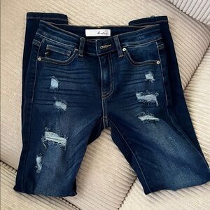 KanCan Women's Dark Blue Distressed Skinny Jeans